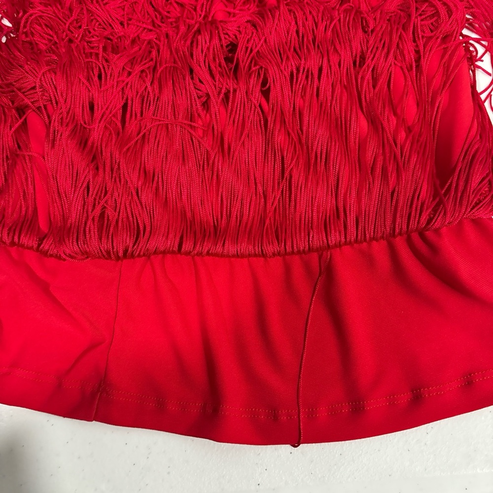 balera Red Fringe Slip Mini Dress/long tank - Picture 4 of 5